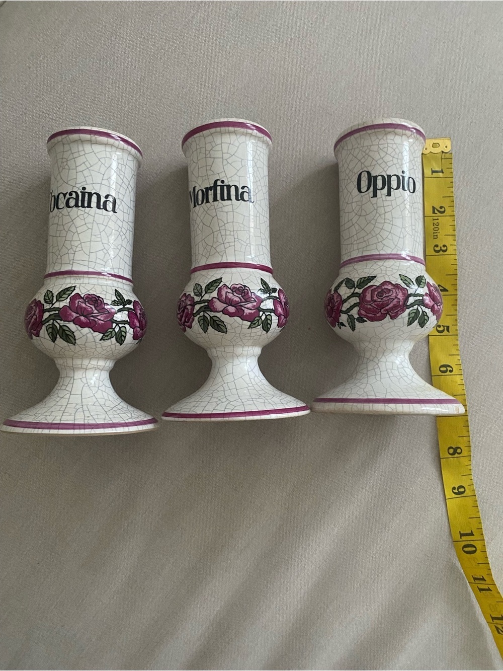 Rare Set of 3 Vintage Herr Keramik German Apothecary Jars Cocaina Morfina Oppio - Picture 3 of 14